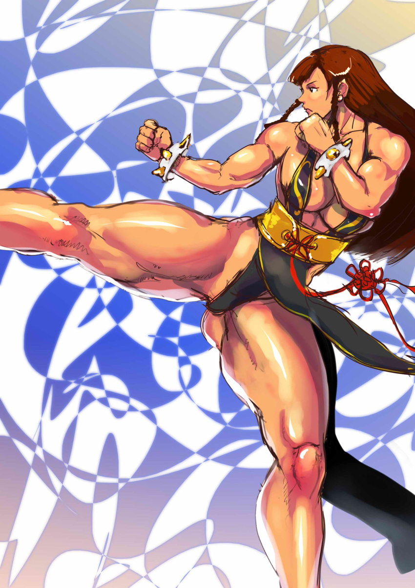1girl 1girl alluring alternate_costume ass ass_focus athletic_female bare_legs bare_shoulders big_breasts braid breasts brown_hair capcom chinese_clothes chun-li curvy female_abs fit_female hair_ornament high_res leaning_forward leotard leotard_under_clothes lips long_hair makeup official_alternate_costume pelvic_curtain sideboob standing street_fighter street_fighter_v thick_thighs thighs wide_hips