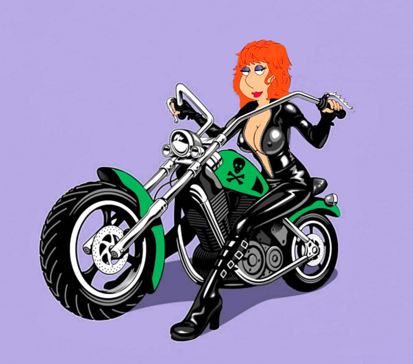 big_breasts boots erect_nipples_under_clothes family_guy leather_suit lois_griffin motorcycle thighs