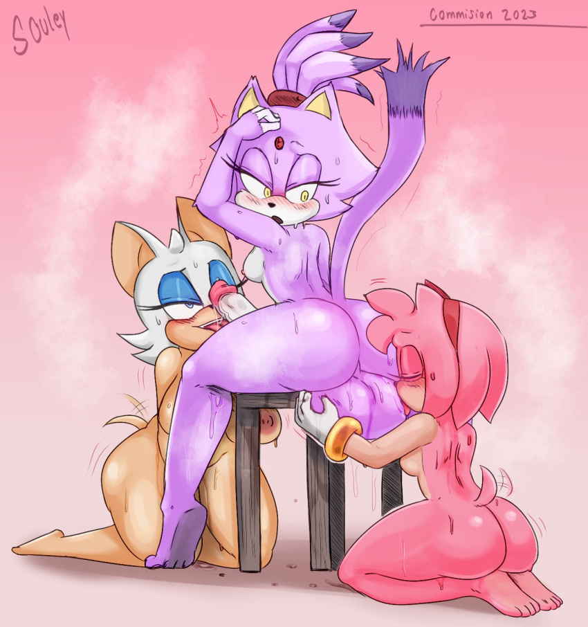 1futa 1girl 2_girls amy_rose anthro ball_worship balls bat big_ass big_breasts big_penis blaze_the_cat blue_eyes blush breasts cat dat_ass feet furry futanari futanari_on_female hedgehog huge_balls huge_cock licking licking_balls licking_penis looking_back nipples nude on_knees penis pink_fur pink_hair purple_fur purple_hair rouge_the_bat sega sitting small_breasts sonic_the_hedgehog_(series) souley69 tail thick_thighs thighs tongue wagging_tail wide_hips yellow_eyes
