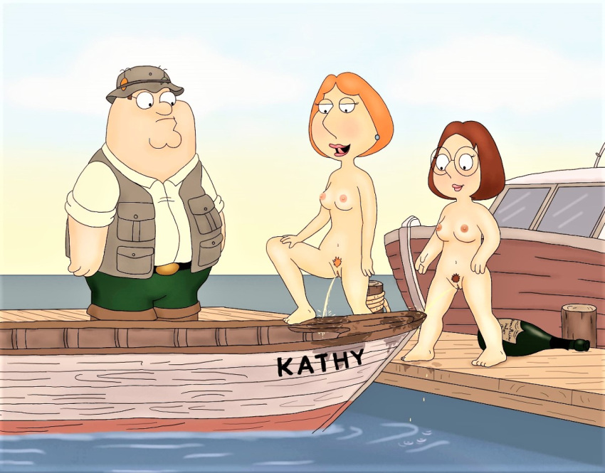 boat breasts erect_nipples family_guy glasses lois_griffin meg_griffin nude peeing peter_griffin pubic_hair pussy thighs