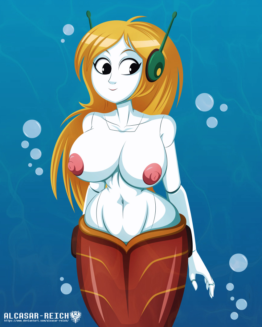 alcasar-reich alcasar-reich_(artist) areolae big_breasts breasts cave_story curly_brace female mermaid nipples robot_girl solo topless underwater