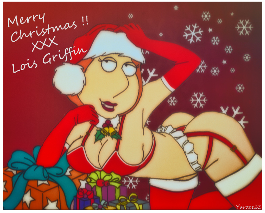 ass big_breasts cartoon_milf christmas christmas_present family_guy lois_griffin red_hair santa_costume snowflakes yaroze33_(artist)