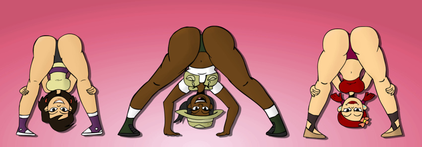3girls ass bent_over braided_hair bubble_butt cartoon_network hourglass_figure jasmine_(total_drama_pahkitew_island) light-skinned_female looking_at_viewer multiple_girls open_mouth panties red_hair red_lipstick redhead sky_(total_drama_pahkitew_island) smile thick_ass thick_legs thick_thighs total_drama_island zoey_(tdi)