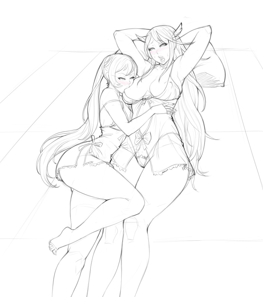 2_girls 2girls age_difference alternate_breast_size armpits barefoot bow breast_sucking breasts clothed_sex cordelia feet fire_emblem fire_emblem:_kakusei fire_emblem_awakening g-string greyscale head_wings highleg highleg_panties highres incest legoman lingerie lm_(legoman) long_hair lying monochrome mother_and_daughter multiple_girls nightgown nightie nintendo nipples on_back panties pillow see-through selena_(fire_emblem) serena_(fire_emblem) sketch strap_slip suckling thong tiamo toes underwear yuri