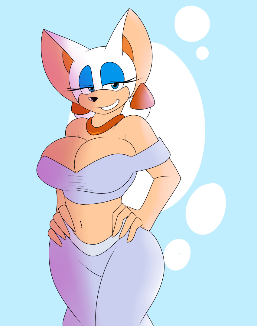 2014 anthro bat big_breasts breasts cleavage clothed clothing female furry huge_breasts mammal rouge_the_bat sega smile solo sonic_(series) supersonicrulaa