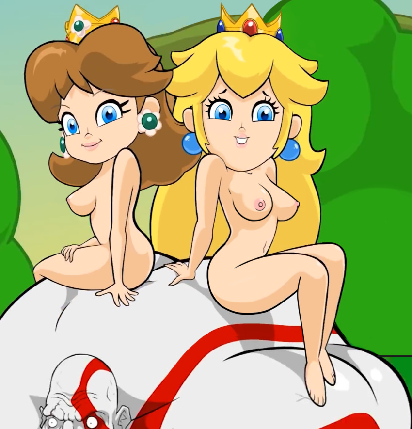 2girls animated_feature breasts crossover crown earrings edit edited multiple_girls nipples nude princess princess_daisy princess_peach racist_mario super_mario_bros. uncensored