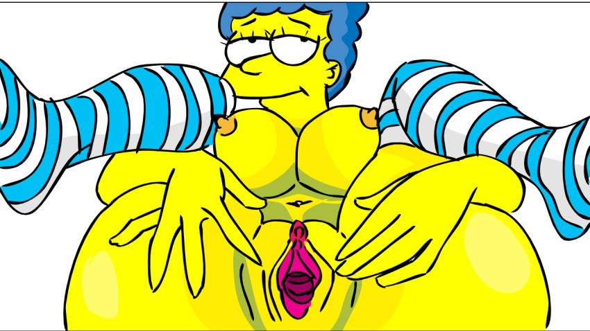 breasts marge_simpson pussy the_simpsons white_background yellow_skin
