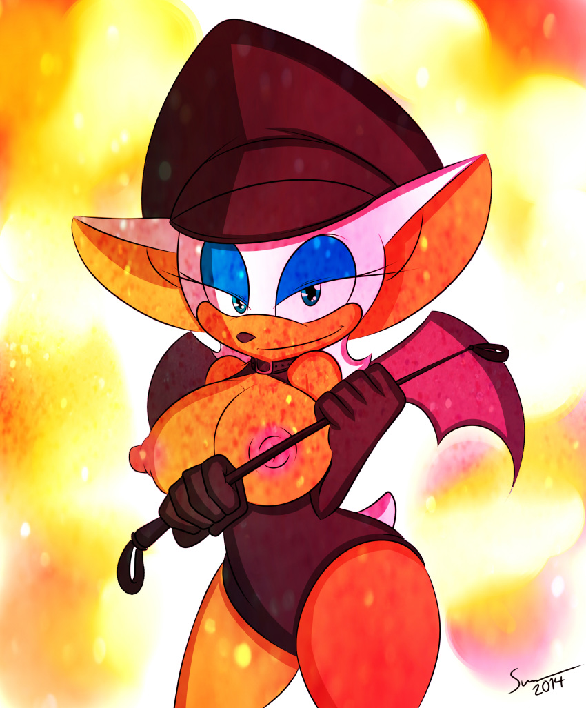 anthro areola bat big_breasts breasts erect_nipples female furry huge_breasts looking_at_viewer mammal nipples rouge_the_bat sega smile solo sonic_(series) supersonicrulaa