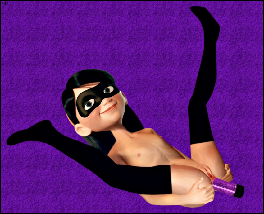 3d anal breasts dildo disney nipples pixar purple_background pussy superhero the_incredibles violet_parr