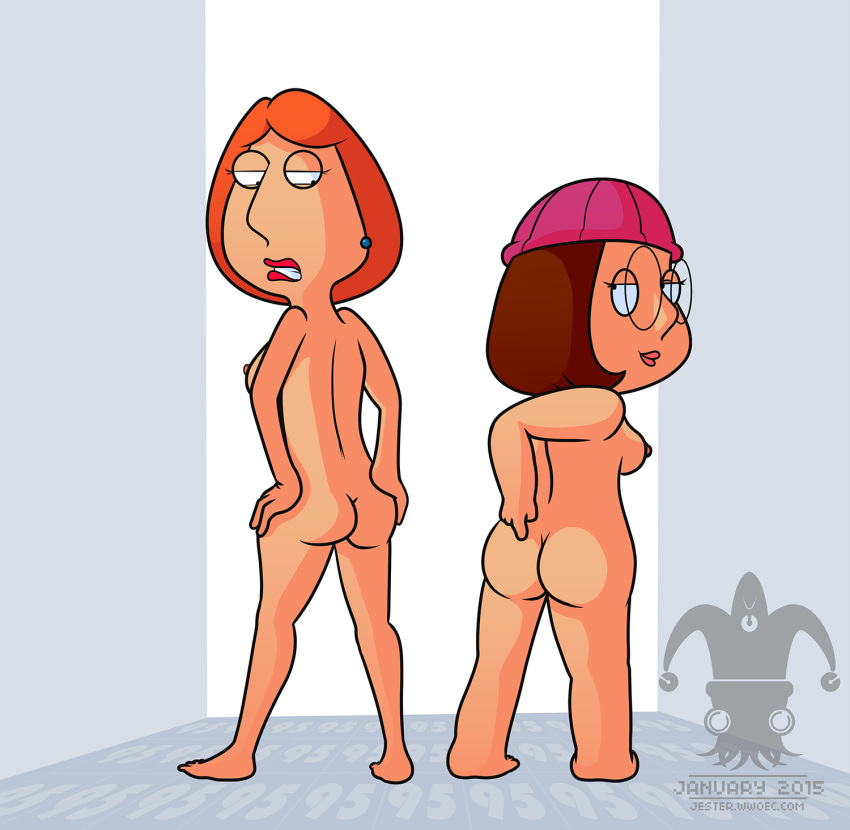 ass blargsnarf breasts family_guy hands_on_hips jesterbutts lois_griffin looking_back meg_griffin nipples nude pointing