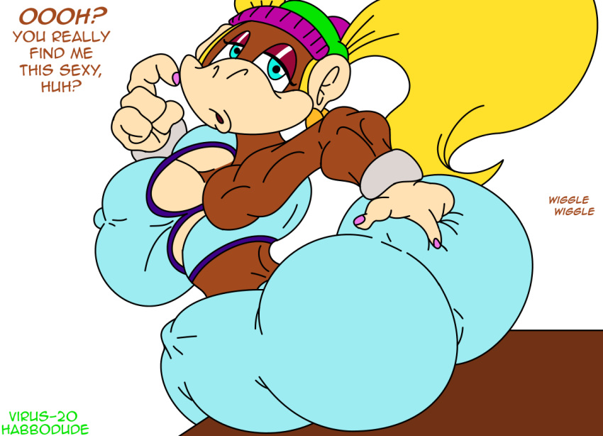 ass big_breasts breasts clothes donkey_kong_(series) erect_nipples female habbodude hips horny kong large_ass monkey nintendo nipples pants round_ass solo text tiny_kong virus-20 wide_hips