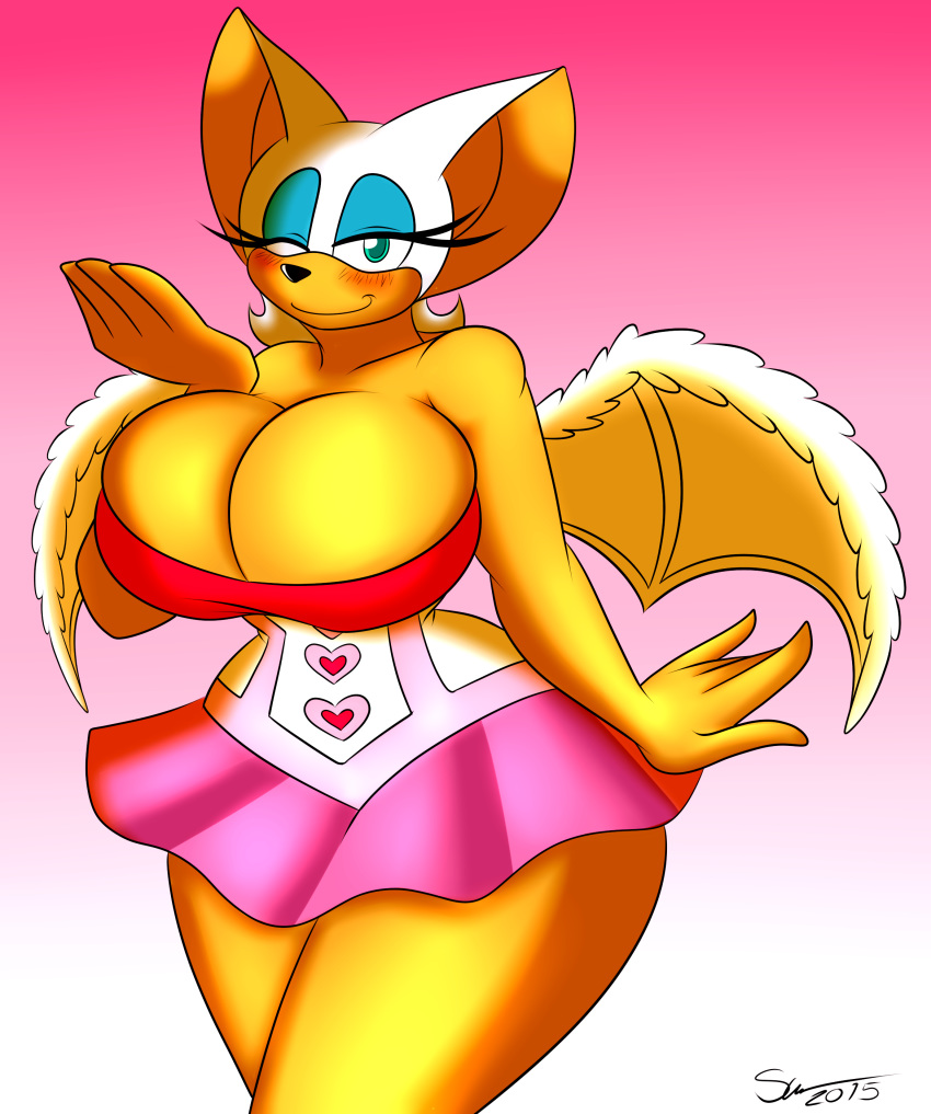 2015 anthro bat big_breasts breasts cleavage clothed clothing female furry huge_breasts looking_at_viewer mammal one_eye_closed rouge_the_bat sega smile solo sonic_(series) supersonicrulaa wink