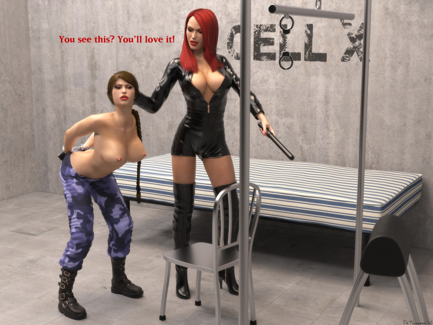 3d bdsm female humiliation lara_croft latex newhalf redhead text