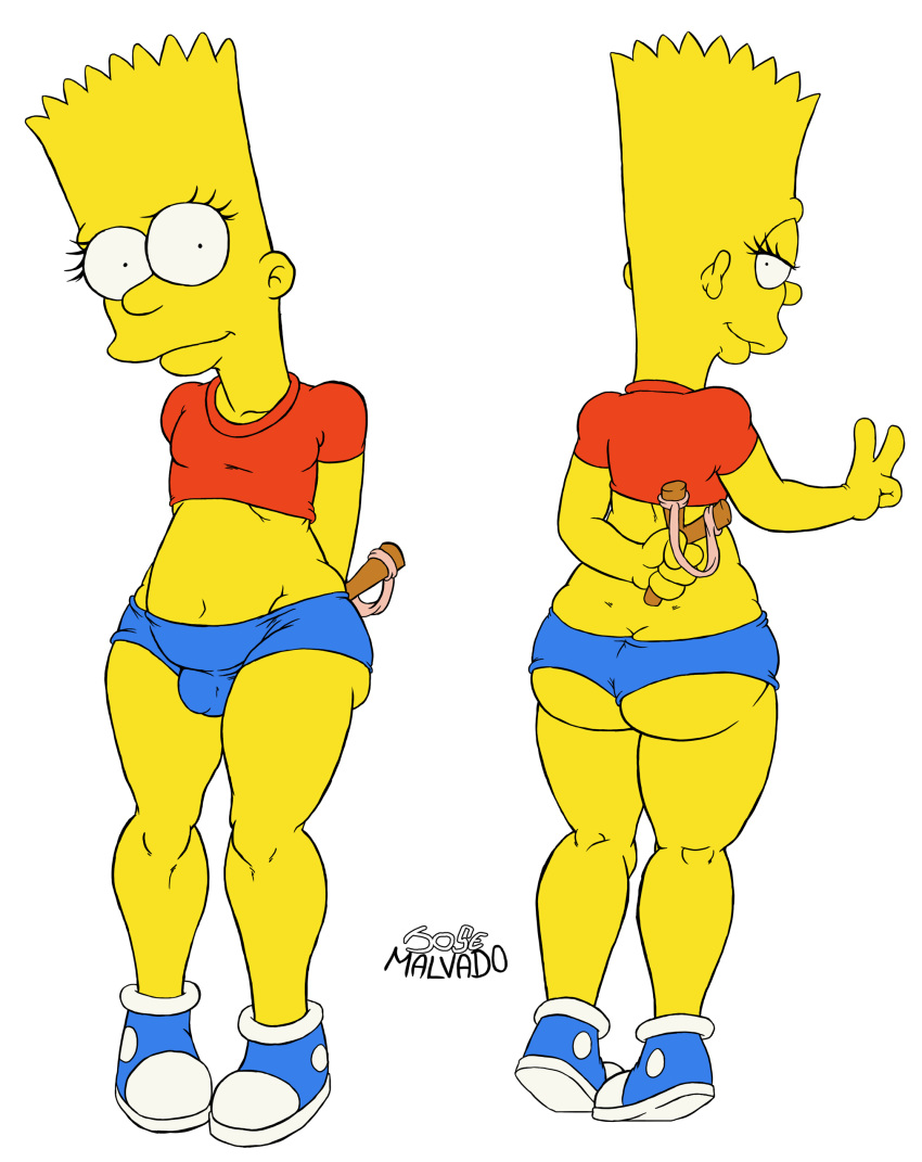 ass bart_simpson big_breasts breasts clothes femboi femboy gay happy hips josemalvado large_ass lips looking_at_viewer male round_ass slut solo testicles the_simpsons white_background whore wide_hips yellow_skin