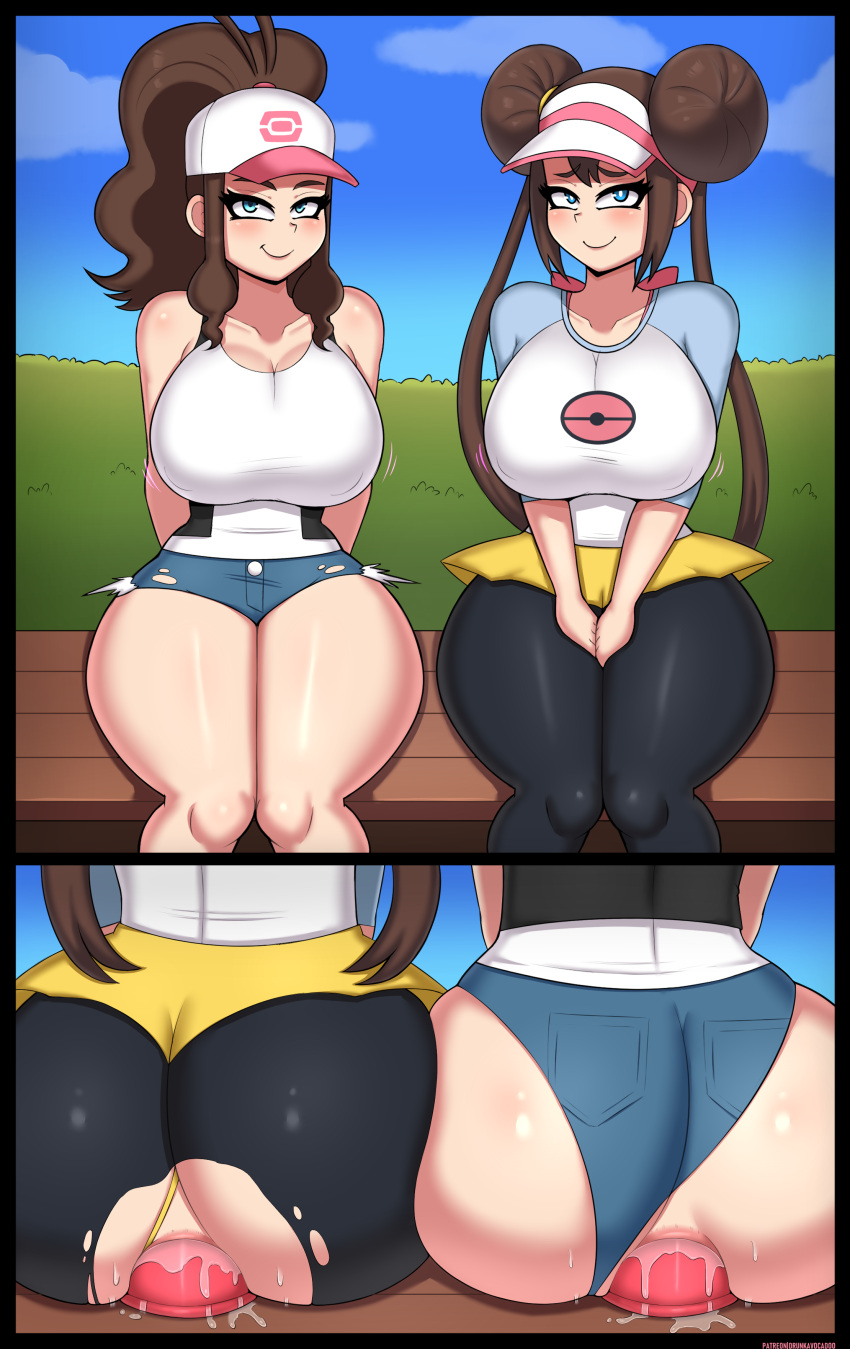 2_girls ass big_ass big_breasts big_breasts bimbo blue_eyes breasts brown_hair cap dildo dildo_in_ass dildo_sitting double_bun drunkavocado eye_contact hat hilda_(pokemon) huge_ass huge_breasts large_ass leggings long_hair looking_at_viewer minishorts nintendo pokemon pokemon_bw pokemon_bw2 ripped_clothing rosa_(pokemon) shorts thick_ass thick_thighs twin_tails wide_hips