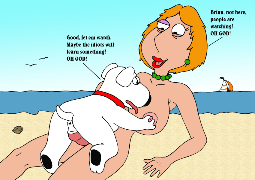 beach breasts brian_griffin dog family_guy fucked_silly hair large_breasts large_penis lois_griffin orange_hair penis public redhead sbb white_fur