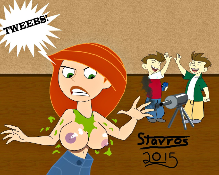 2015 breasts disney jim_possible kim_possible kimberly_ann_possible nipples stavros_(artist) tim_possible torn_clothing