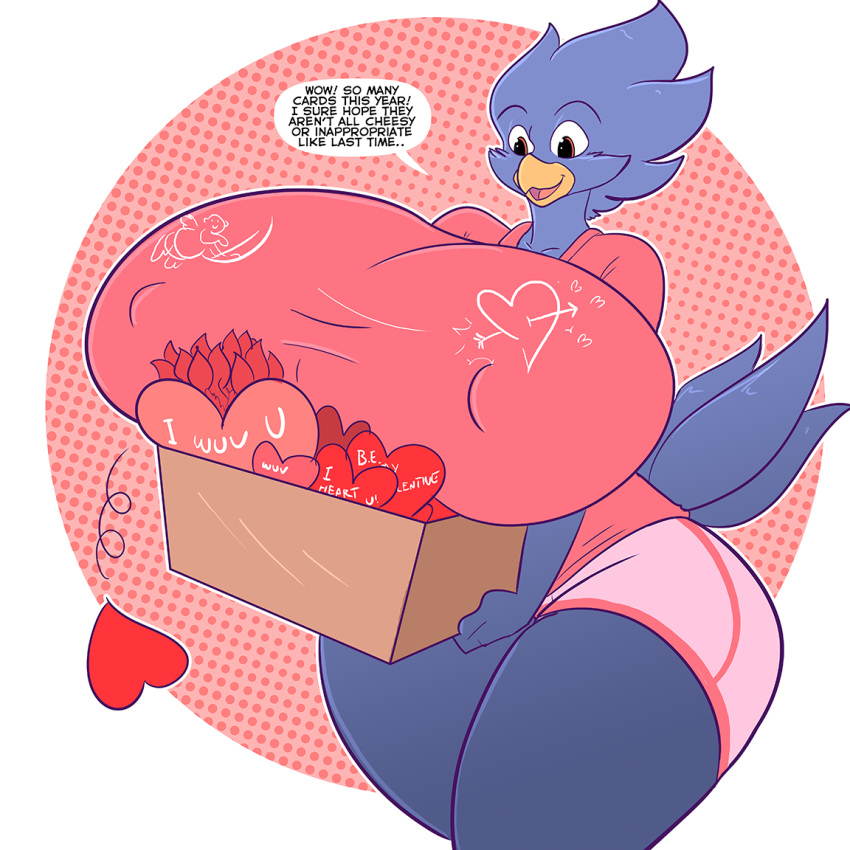 2015 anthro avian big_breasts bird breasts busty_bird english_text erect_nipples female holidays huge_breasts hyper hyper_breasts jaeh nipples smile solo text valentine's_day
