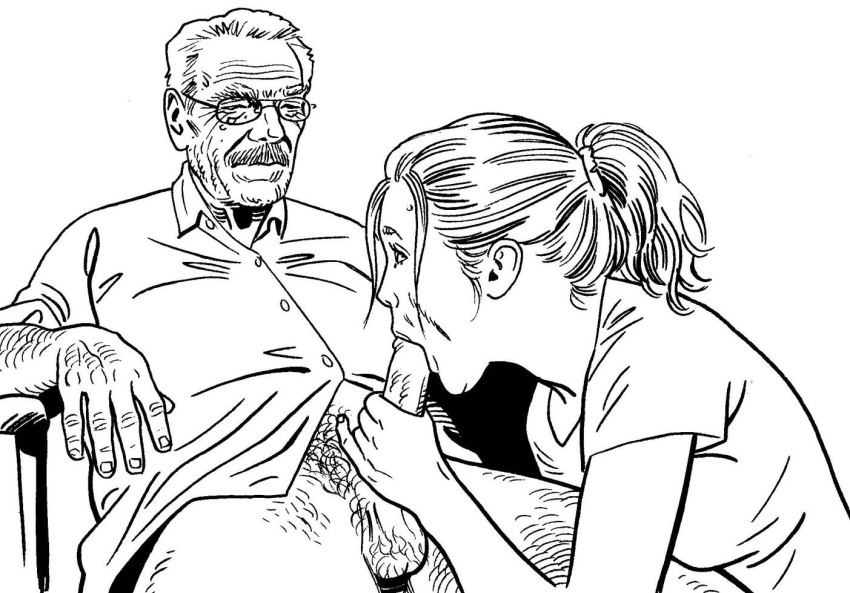 age_difference bruce_morgan fellatio handjob monochrome old_man older_male oral teen younger_female