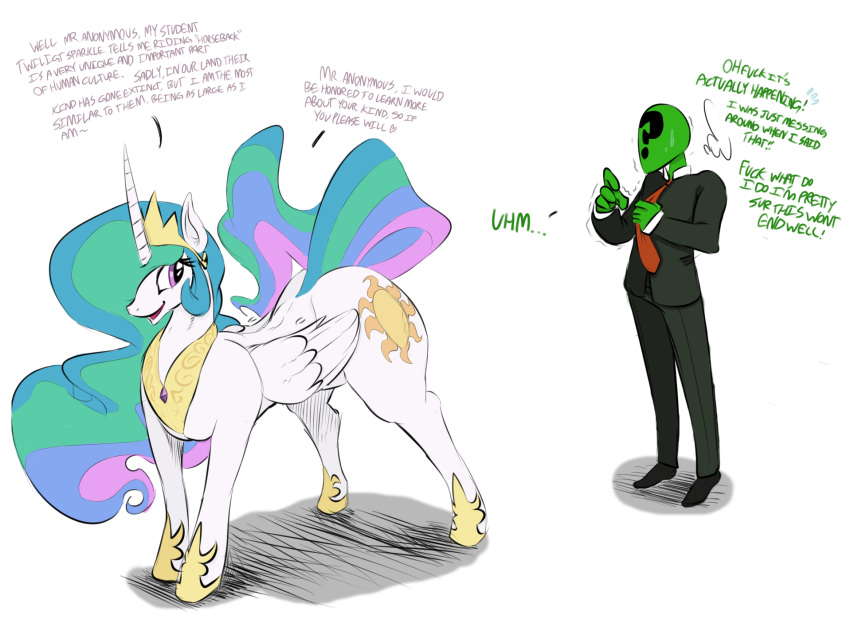 anonymous ass blush cutie_mark duo english_text equine female feral friendship_is_magic hair horn long_hair male mammal my_little_pony nervous presenting presenting_hindquarters princess_celestia_(mlp) so_delete_it sun sunibee text thing_that_nightcaster460_doesn't_like winged_unicorn wings