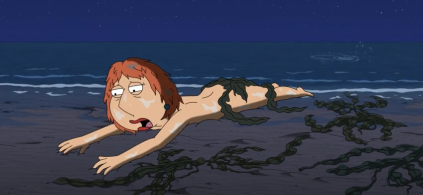 1girl 20th_century_fox accurate_art_style beach beached censored convenient_censoring family_guy female light-skinned_female lois_griffin mature_female messy_hair milf naked_female night nude nude_female ocean official_art orange_hair outdoor_nudity outside pointy_nose red_lipstick screencap screenshot sea seaweed short_hair skinny_dipping solo solo_female solo_focus water wet
