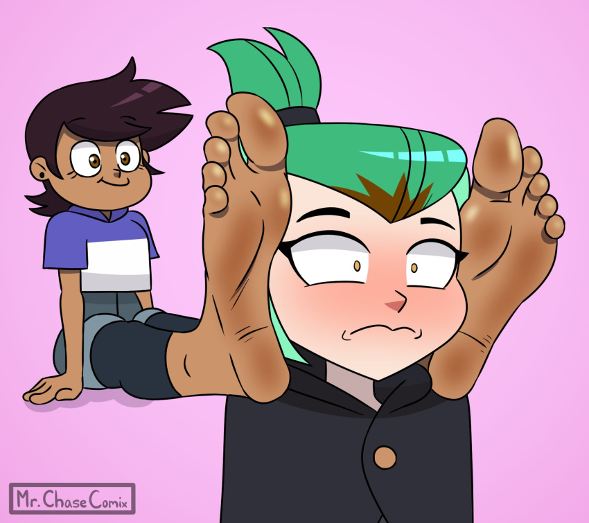 2_girls amity_blight barefoot blush brown_hair disney disney_channel foot_fetish green_hair latina luz_noceda mr._chase_comix shocked smile soles the_owl_house
