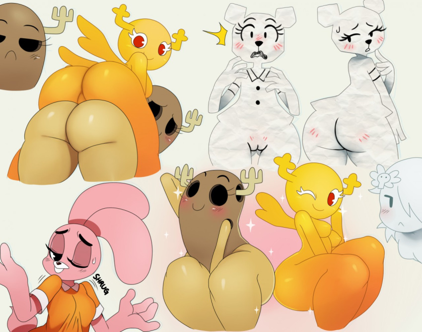 anais_watterson anthro antlers ass big_ass blush breasts carrie_krueger female ghost group horn lagomorph looking_at_viewer looking_back mammal nude paper penny_fitzgerald pussy rabbit shapeshifter shocked smile spirit sssonic2 sweat sweatdrop teri the_amazing_world_of_gumball wings
