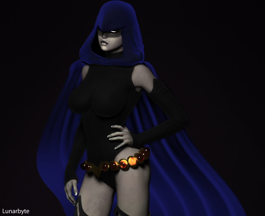1girl 3d artist_name breasts dc_comics female female_only grey_skin lunarbyte lunarbyte_(artist) raven_(dc) solo teen_titans