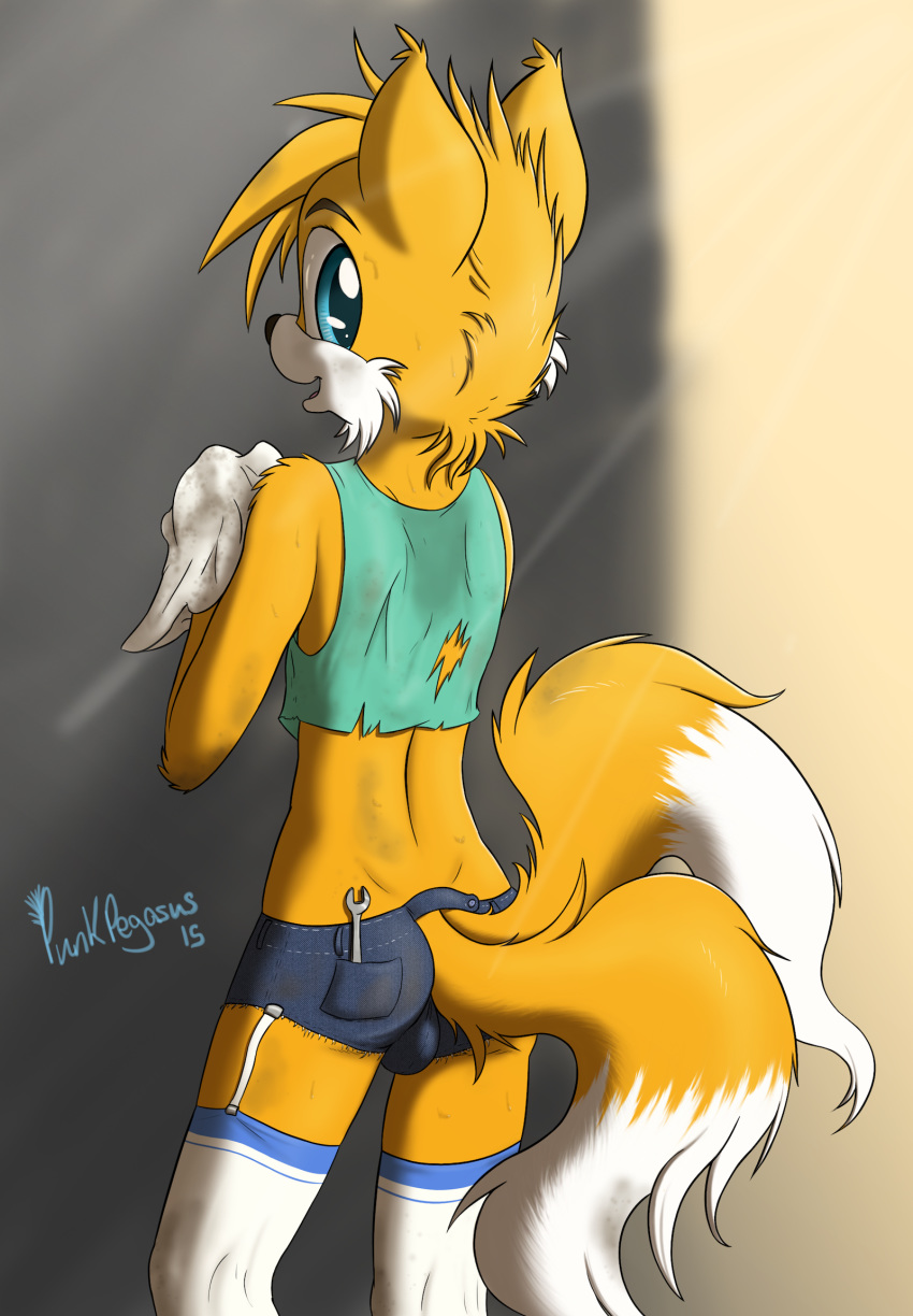 2015 anthro bulge canine clothing fox furry male mammal miles_"tails"_prower punk-pegasus solo sonic_(series) tight_clothing