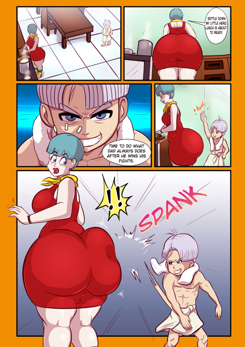 5tarex big_ass big_breasts bulma_brief contentious_content dragon_ball dragon_ball_z hard_slap huge_ass huge_breasts milf mother_&amp;_son older_female spanked spanked_butt spanking spanking_ass surprise_spanking surprised_expression trunks_briefs younger_male