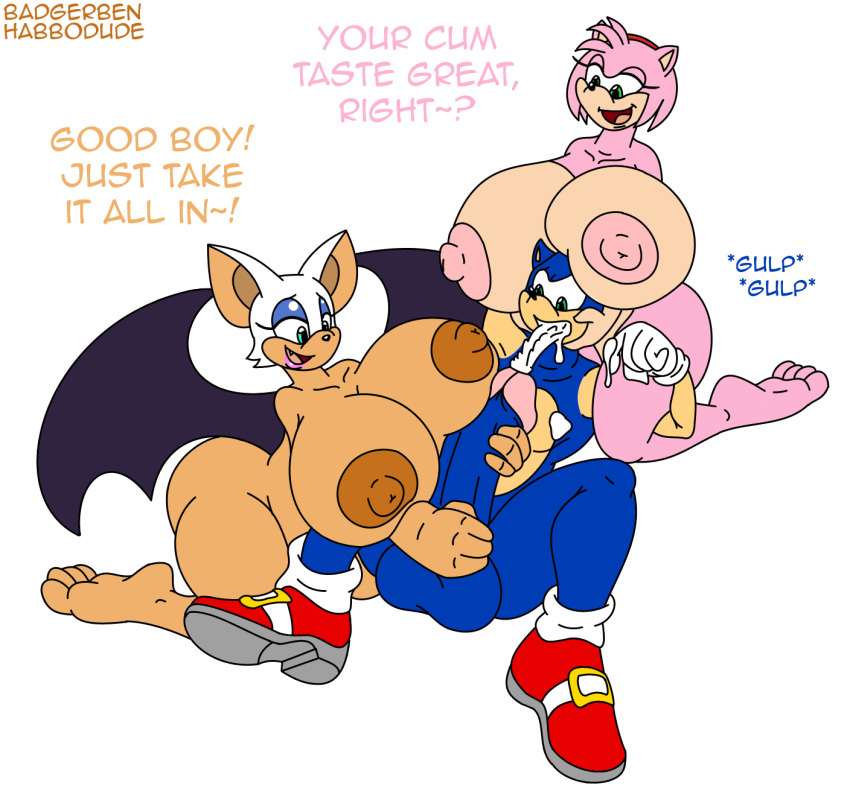 2009 amy_rose anthro badgerben bat big_breasts big_testicles boob_hat breasts clothing color cum cum_in_mouth cum_in_own_mouth cum_inside cumshot dialogue english_text erection female footwear group group_sex habbodude handjob hedgehog huge_breasts huge_testicles hyper hyper_breasts hyper_penis hyper_testicles male male/female mammal nipples nude orgasm penis penis_grab rouge_the_bat sex shoes sonic_(series) sonic_the_hedgehog testicles text threesome video_games wings