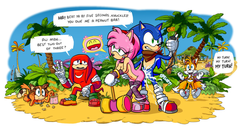 amy_rose anthro ass beach being_watched breasts cleavage clothed clothing cum cum_inside escopeto female group hammer knuckles_the_echidna leaning mammal miles_"tails"_prower nude outside penetration seaside sex smiley_face sonic_(series) sonic_boom sonic_the_hedgehog sticks_the_jungle_badger text tools video_games