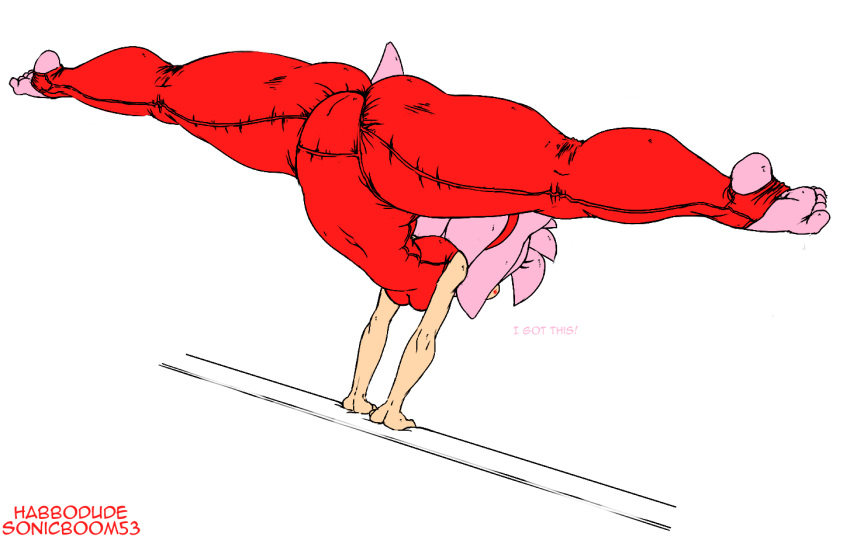 1girl 2013 amy_rose anthro argento ass barefoot big_ass breasts cameltoe clothed clothing colored female female_only gymnastics habbodude hair handstand hedgehog mammal sega solo solo_female sonic sonic_(series) split splits spread_legs spreading tight_clothing