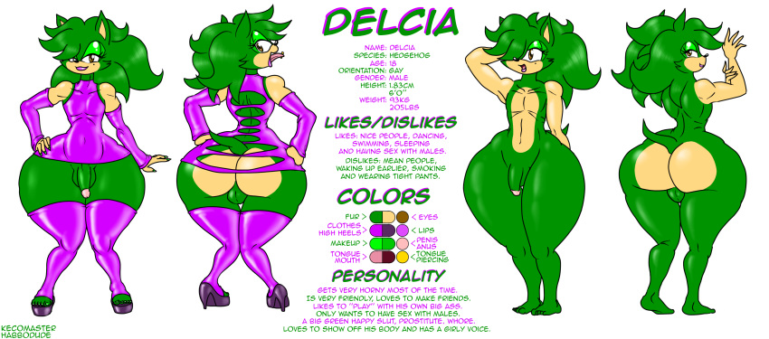 ass big_ass big_penis big_testicles character_sheet delcia delcia_the_hedgehog femboy gay gift habbodude hedgehog horny kecomaster large_ass lips looking_at_viewer male oc original penis prostitute prostitution reference slut sonic sonic_(series) testicles text