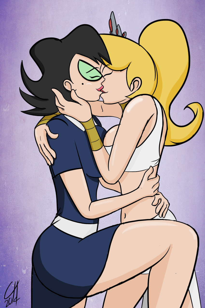 big_breasts blonde_hair breasts cartoon_network eleanor_butterbean eris_(billy_&amp;_mandy) glasses goddess kissing ms._butterbean symmetrical_docking the_grim_adventures_of_billy_and_mandy tiara tooth_gap yuri