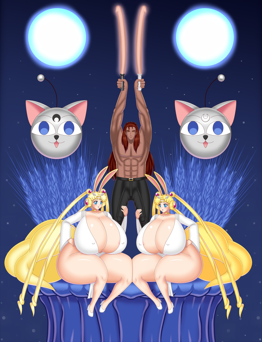 big_breasts bishoujo_senshi_sailor_moon bluebullpen breasts bulge cleavage commission daughter female henry_d._damien inaba_tsukino lightsaber male milf mother_and_daughter original original_character princess_serenity queen_serenity sulong usagi_tsukino weapon