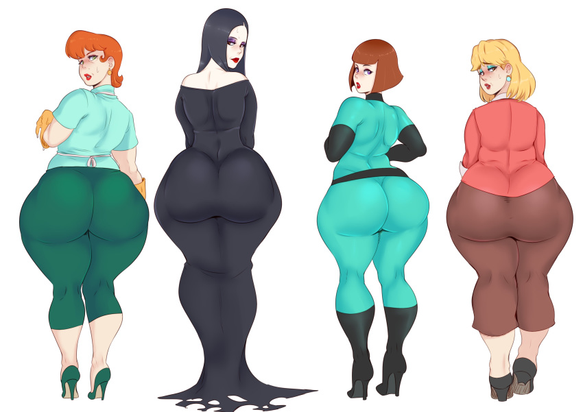 1girl 4girls addams_family ass ass danny_phantom dexter's_laboratory dexter's_mom fat_ass female_only huge_ass looking_at_viewer looking_back madeline_fenton mature mature_female milf morticia_addams rita_loud sundown the_loud_house thick_thighs wide_hips
