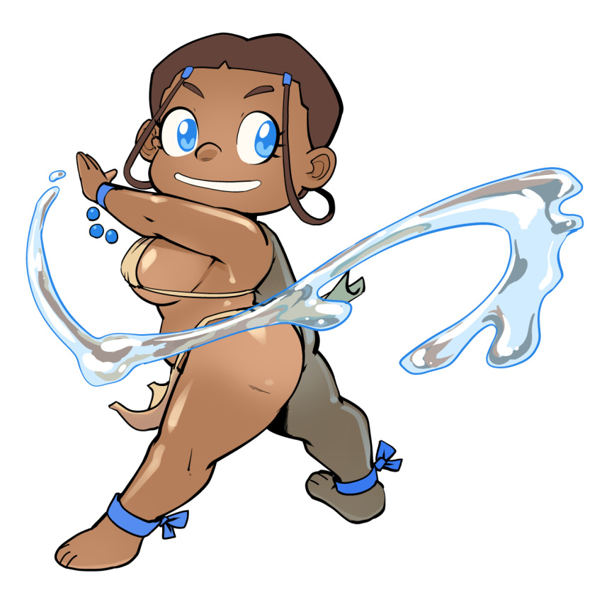 avatar:_the_last_airbender blue_eyes chibi dark-skinned_female katara sideboob swimsuit waterbending