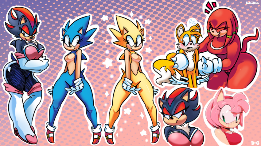 1girl amy_rose anthro ass breasts colored crossgender devilish_ghoul hedgehog knuckles_the_echidna male mammal miles_"tails"_prower sega shadow_the_hedgehog sonic_the_hedgehog sunibee