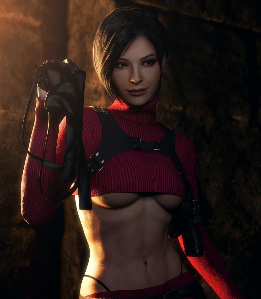 1girl 3d 3d_(artwork) 3d_model abs ada_wong ada_wong_(adriana) alternate_costume asian asian_female athletic_female bare_stomach black_g-string black_hair black_panties black_thong black_thong_panties bob_cut bra_removed breasts capcom casual clothed clothed_female clothing cut_clothes dark_hair dbd dead_by_daylight exposed_g-string exposed_panties exposed_thong eyebrows eyelashes eyeshadow female_only g-string grin highleg_panties holding_bra holding_object holster human leather_harness light-skinned_female lipstick makeup medium_breasts no_bra pale_skin panties panties_visible panties_visible_through_clothing panty_peek pistol red_lipstick resident_evil resident_evil_4 resident_evil_4_remake seductive seductive_look seductive_smile shirt_lift shirt_up short_hair smile smiling_at_viewer solo_female solo_focus stomach string_panties sweater_lift sweater_up taking_clothes_off tease teasing teasing_viewer thong thong_panties thong_peek thong_straps tummy turtleneck turtleneck_sweater under_boob undressing word2