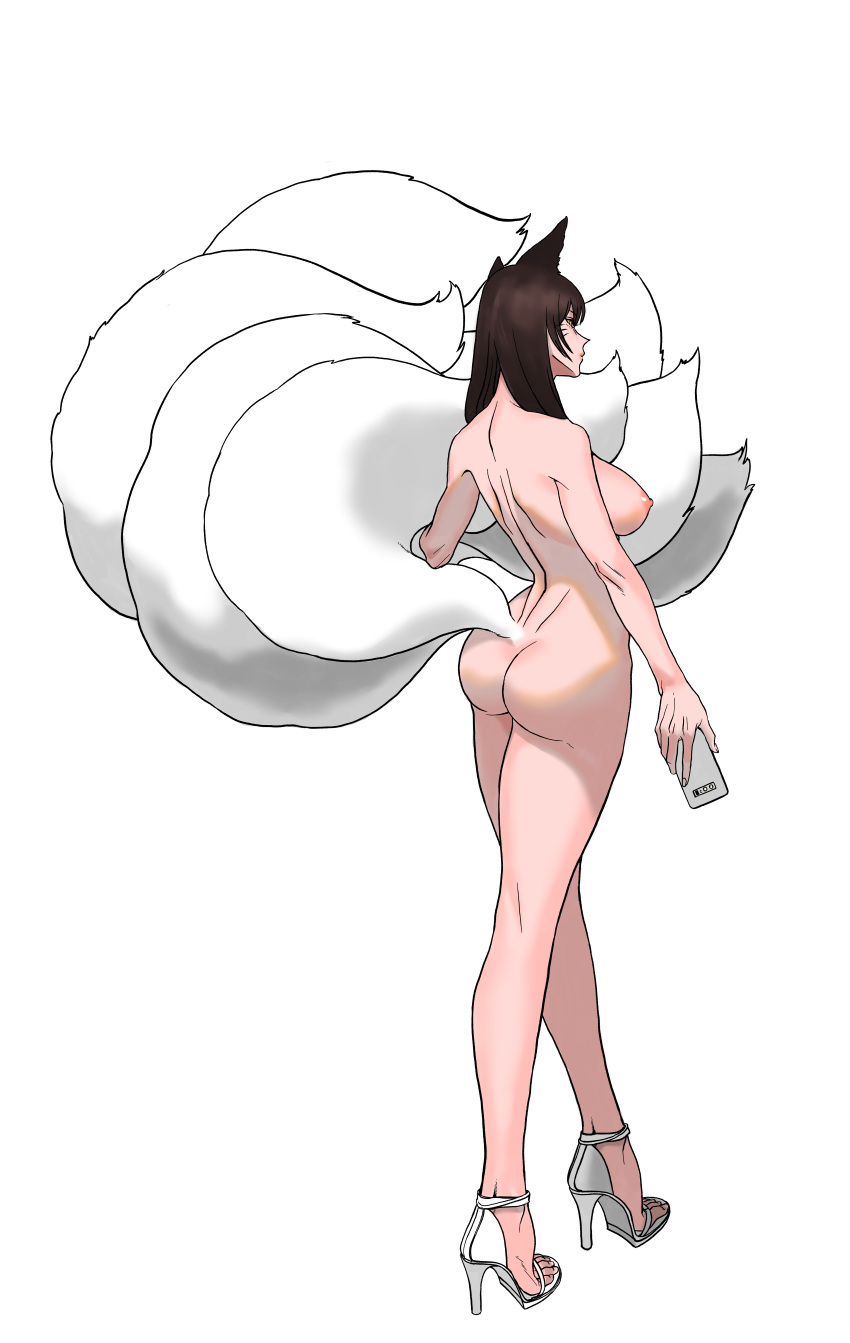 1girl 1girl ahri_(league_of_legends) animal_ears ass big_breasts breasts feet high_heels high_resolution league_of_legends legs nipples nude open-toe_heels open_toe_shoes radiocupcake sandals shoes simple_background stiletto_heels strappy_heels tail toes very_high_resolution white_background
