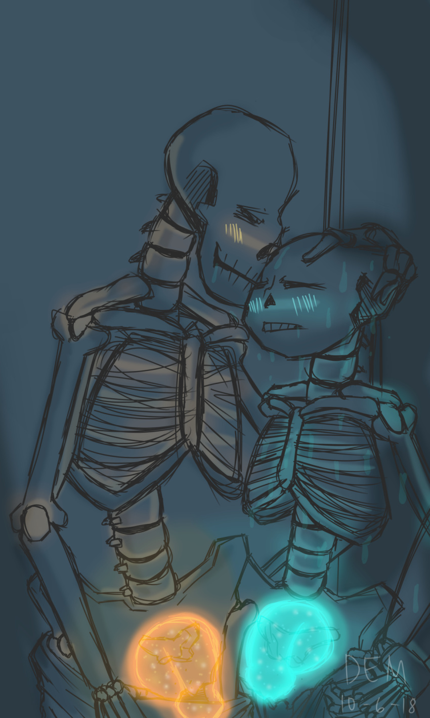 2010s 2018 2boys 2d 2d_(artwork) animated_skeleton artist_name ass bigger_male blue_blush blue_penis blush bottom_sans brother brother/brother brother_and_brother brothers closed_eyes dated duo ectopenis fontcest genitals glowing glowing_genitalia glowing_penis hand_on_another's_head hand_on_head incest kissing larger_male male male/male male_only monster naked_male nude nude_male orange_blush orange_penis papyrus papyrus_(undertale) papysans partially_colored penis realdemdemdmensfw sans sans_(undertale) seme_papyrus skeleton smaller_male top_papyrus uke_sans undead undertale undertale_(series) video_game_character video_games yaoi