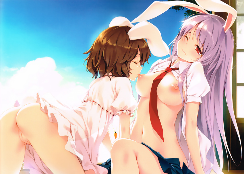 2girls animal_ears ass breasts duplicate hentai inaba_tewi multiple_girls pussy reisen_udongein_inaba topless touhou yuri