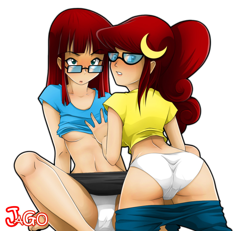 2_girls 2girls ass bespectacled female female/female female_only glasses incest jago_(artist) johnny_test lesbian_sex long_hair long_red_hair looking_at_viewer looking_back mary_test navel panties pants pants_down partially_clothed red_hair redhead siblings sister sister_and_sister sisters skirt susan_test twincest twins underboob upskirt white_panties yuri