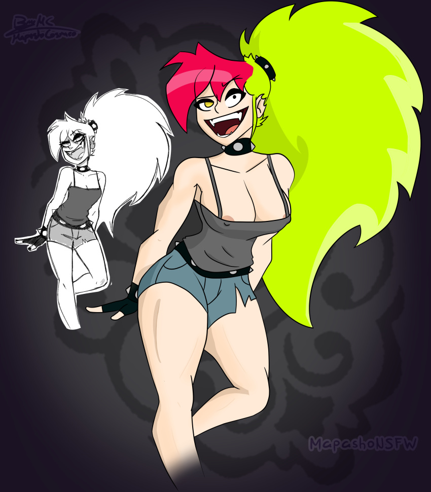 big_breasts cartoon_network dementia evil_raccoon evil_smile grin long_hair ponytail punk red_hair redhead redraw shorts smile smiling_at_viewer thick_thighs thighs villainous white_skin yellow_hair