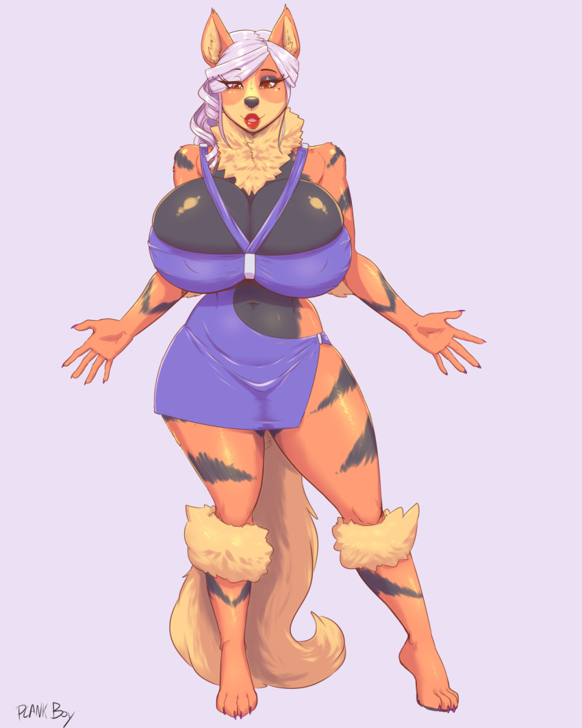 1girl 2015 anthro arcanine big_breasts breasts cleavage clothed clothing furry huge_breasts nintendo plankboy pokemon skimpy smile video_games