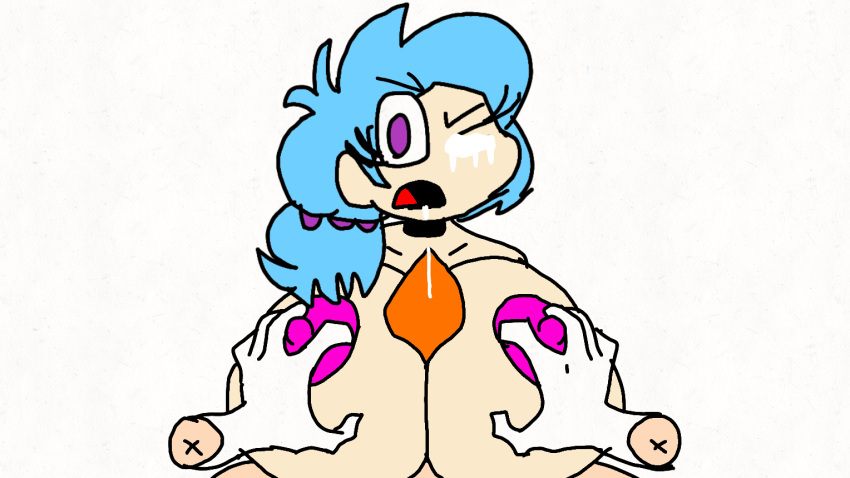 angry angry_face bad_drawing_skills beat_banger big_breasts big_testicles cum cum_on_face female_focus friday_night_funkin friday_night_funkin_mod grabbing_breasts hiper's_desventure hiper_(oc) light_blue_hair purple_pupils sky_(friday_night_funkin) skyblue solo_focus tentacle_penis vs_ourple_guy_(fnf_mod) white_background white_gloves