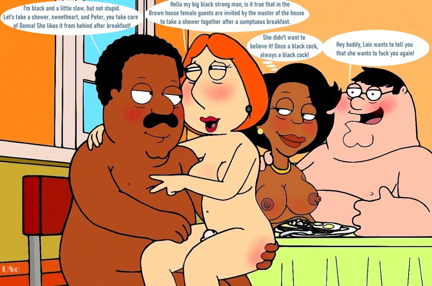 ass breasts cartoon_milf cheating_wife cleveland_brown dialogue donna_tubbs family_guy imminent_sex interracial lois_griffin peter_griffin puffy_pussy red_ass the_cleveland_show uso_(artist) wet_pussy