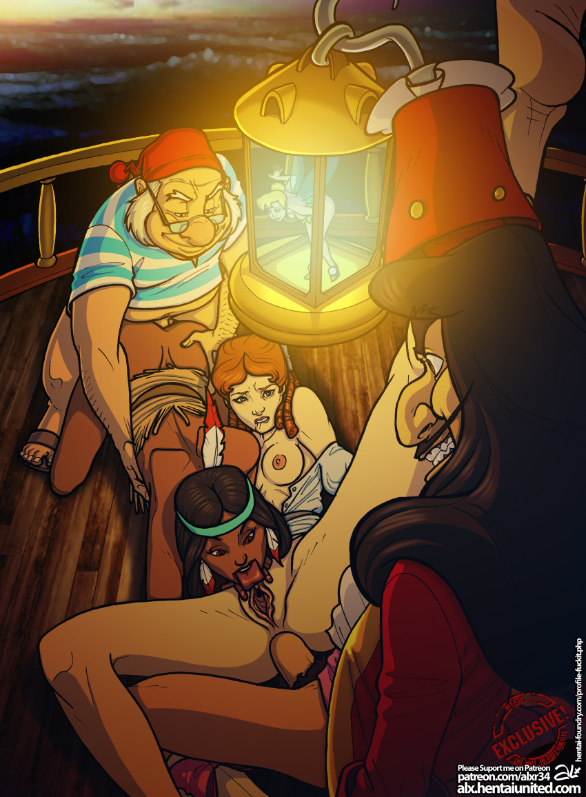 anal breasts captain_hook disney disney_fairies doggystyle foursome from_behind fuckit_(artist) lip_bite mr._smee peter_pan pussy pussylicking sex spread_legs striped tiger_lily tinker_bell wendy_darling