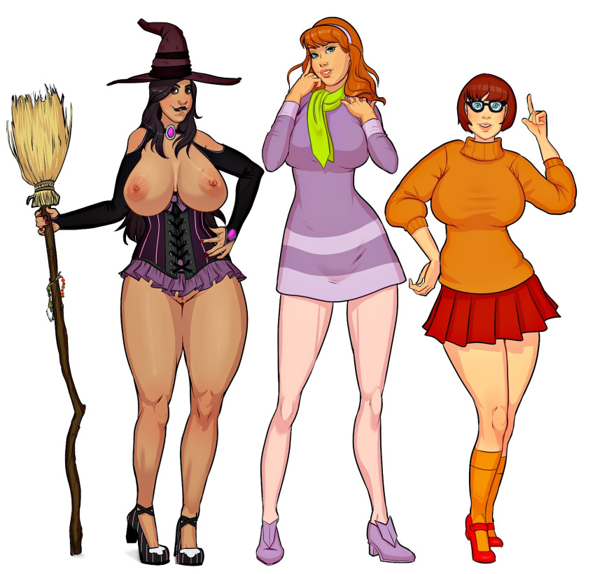 breasts corset daphne_blake dress halloween nipples pussy scooby-doo shoes skirt socks velma_dinkley witch